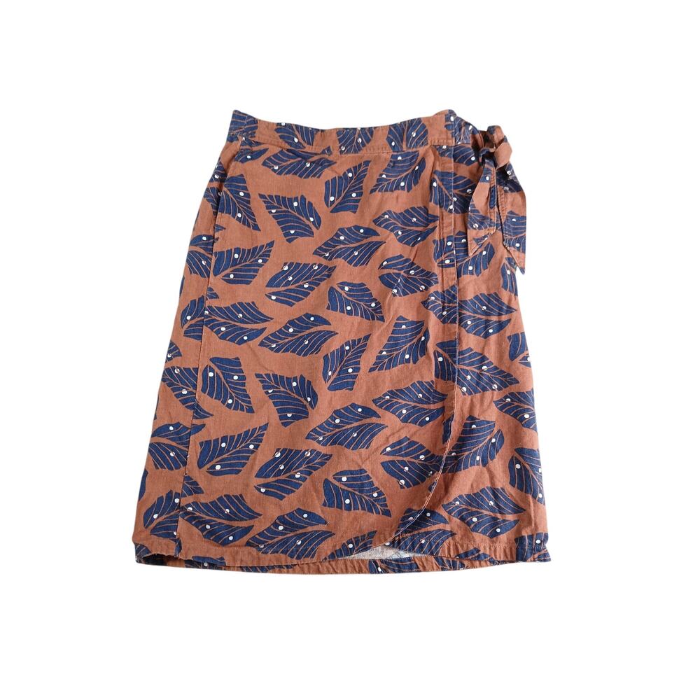 Free Assembly Wrap Skirt Womens Small Leaves Leaf Pattern Midi Linen Blend